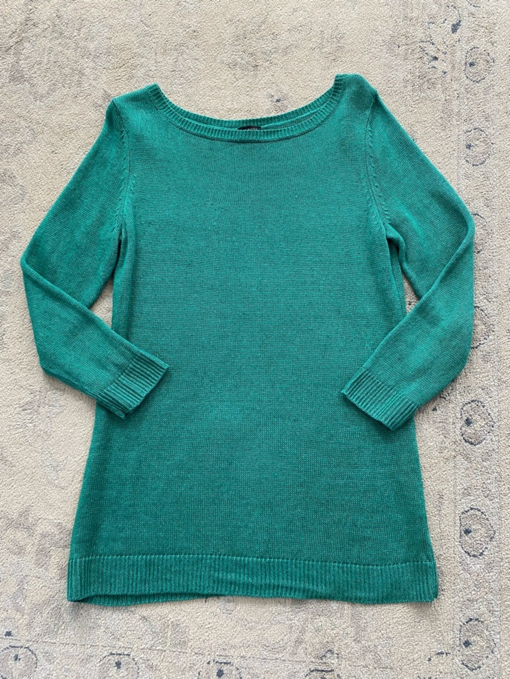 Talbots Linen Tunic Sweater Three Quarter Sleeve Fitted Emerald Green Medium